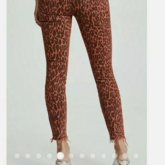 NWT Mother "The Looker" Jeans Red Leopard Print High Waisted Raw Hem Sz. 24 $269 - Picture 3 of 10